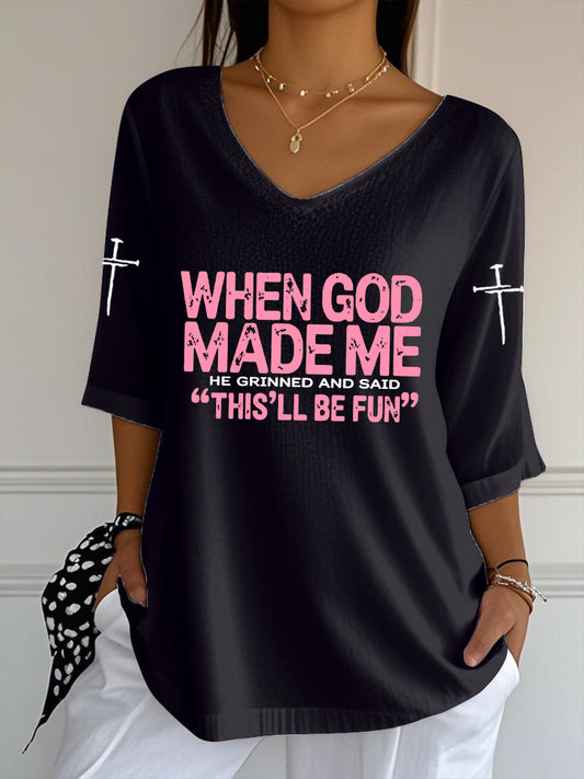 Women's Funny Christian When God Made Me Half-Sleeve T-Shirt