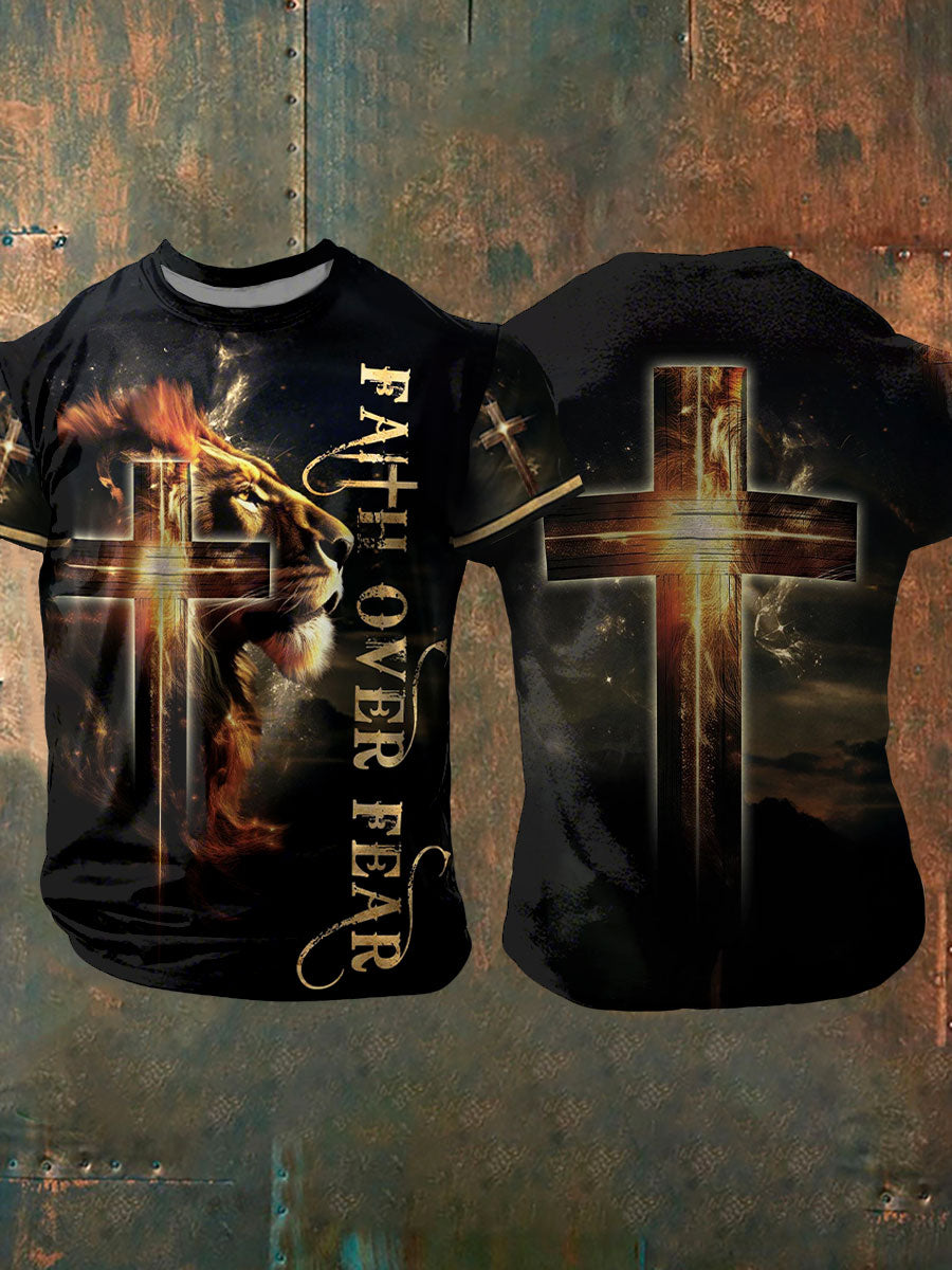 Men's Faith Over Fear Printed Casual T-shirt