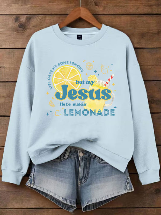 Women's Jesus Lemonade Print Casual Sweatshirt