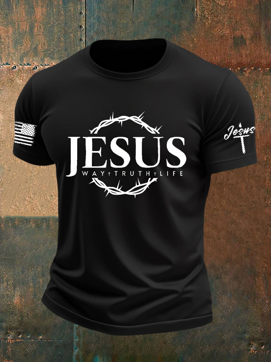 Men's Men's Jesus Faith Cross Print Casual Short Sleeve T-shirt