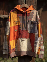 Men's Retro Casual Faith Cross Art Print Oversized Drop-Shoulder Pockets Hoodie