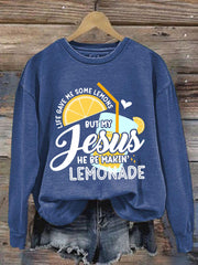Women's Jesus Lemonade Print Casual Sweatshirt
