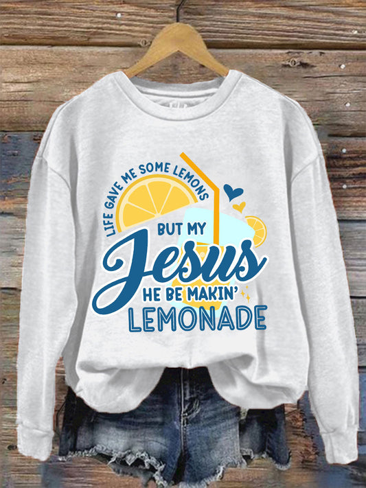 Women's Jesus Lemonade Print Casual Sweatshirt