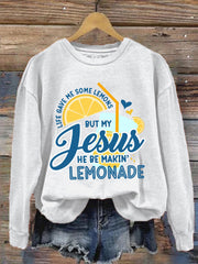 Women's Jesus Lemonade Print Casual Sweatshirt