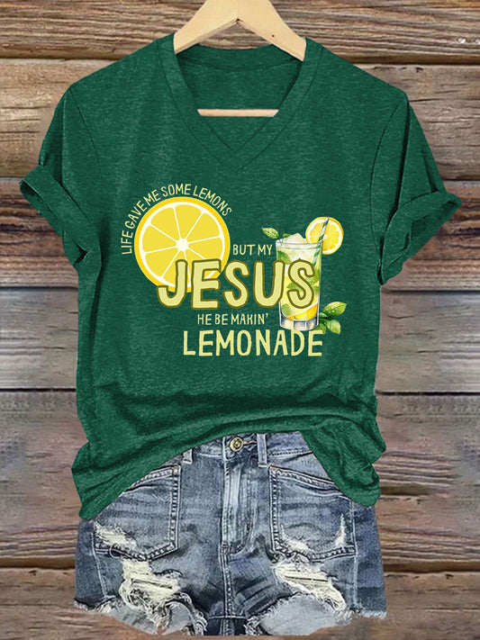 Women's Jesus Lemonade Print Casual T-shirt