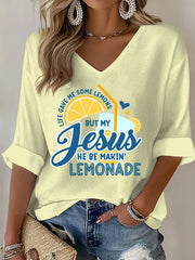 Women's Jesus Lemonade Print Casual T-shirt