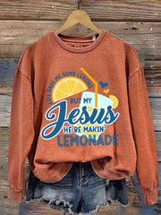 Women's Jesus Lemonade Print Casual Sweatshirt
