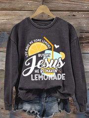 Women's Jesus Lemonade Print Casual Sweatshirt