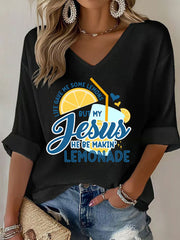 Women's Jesus Lemonade Print Casual T-shirt