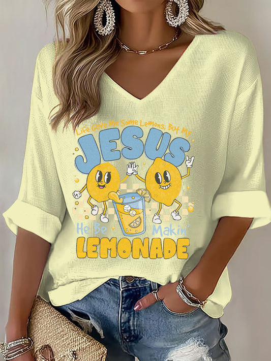 Women's Jesus Lemonade Print Casual T-shirt