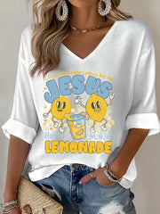 Women's Jesus Lemonade Print Casual T-shirt
