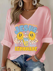 Women's Jesus Lemonade Print Casual T-shirt