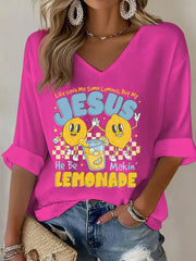 Women's Jesus Lemonade Print Casual T-shirt