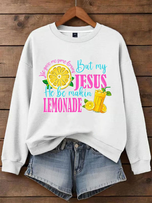 Women's Jesus Lemonade Print Casual Sweatshirt