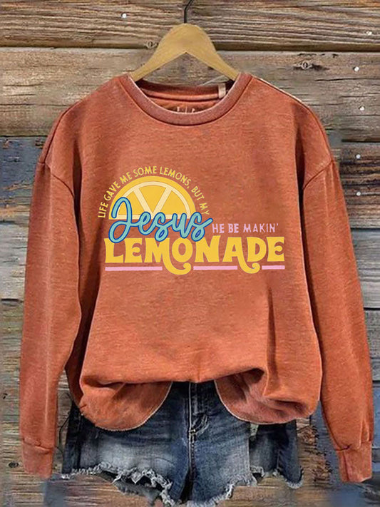 Women's Jesus Lemonade Print Casual Sweatshirt