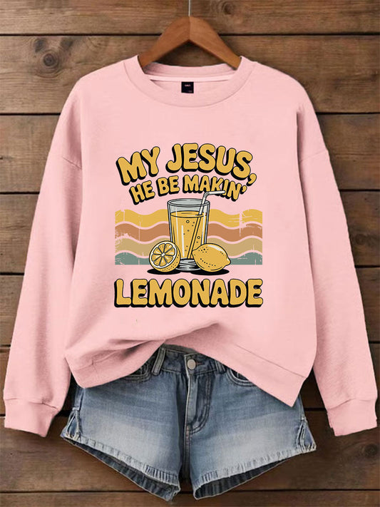 Women's Jesus Lemonade Print Casual Sweatshirt