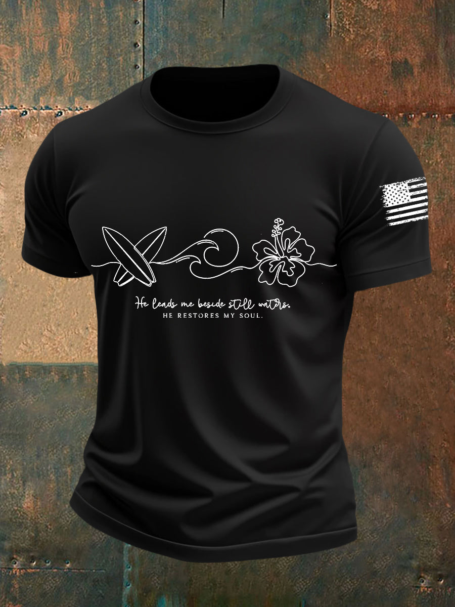 Men's He Leads Me By Still Waters He Restores My Soul Short-sleeved T-shirt