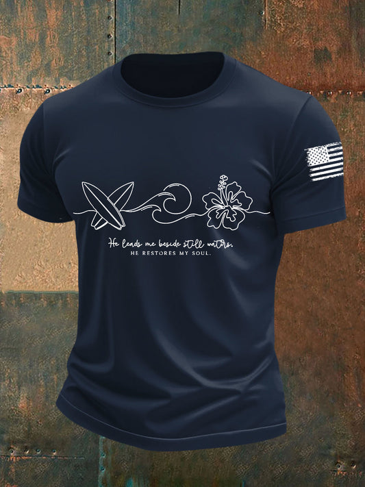 Men's He Leads Me By Still Waters He Restores My Soul Short-sleeved T-shirt