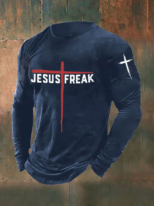 Men's Jesus Freak Print Casual T-shirt