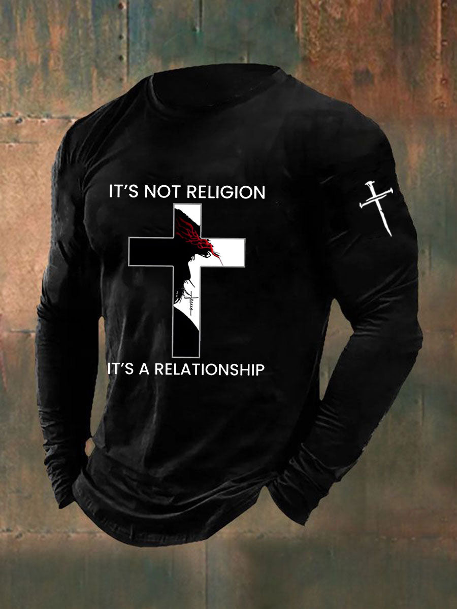 Men's It's Not Religion It's A Relationship Cross Print Casual T-shirt