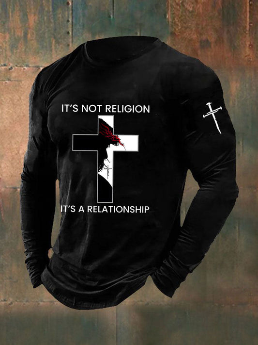 Men's It's Not Religion It's A Relationship Cross Print Casual T-shirt