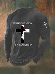 Men's It's Not Religion It's A Relationship Cross Print Casual T-shirt