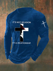 Men's It's Not Religion It's A Relationship Cross Print Casual T-shirt