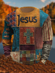 Men's Retro Casual Faith Cross Art Print  Waffle Long Sleeve T-Shirt