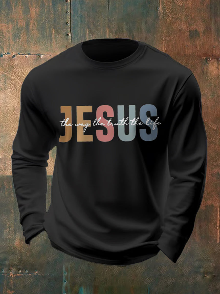Men's Jesus The Way The Truth The Life Casual Faith Long-Sleeved T-Shirt