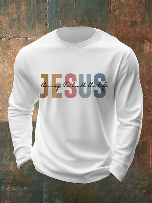 Men's Jesus The Way The Truth The Life Casual Faith Long-Sleeved T-Shirt
