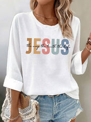 Women's Casual Jesus The Way The Truth The Life Waffle Long-sleeved T-shirt