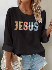 Women's Casual Jesus The Way The Truth The Life Waffle Long-sleeved T-shirt