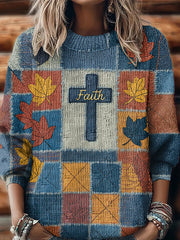 Women's Retro Casual Faith Cross Art Print  Sweatshirt