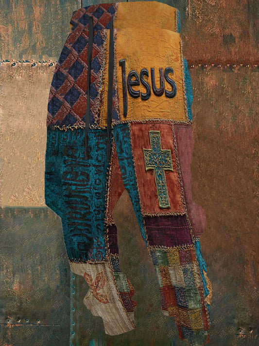 Men's Retro Casual Faith Cross Art Print Long Johns