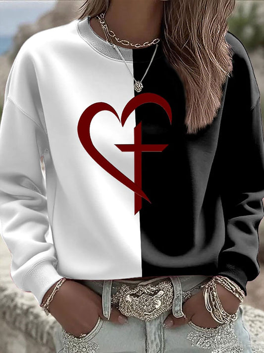 Women's Faith Cross Printed Casual Sweatshirt