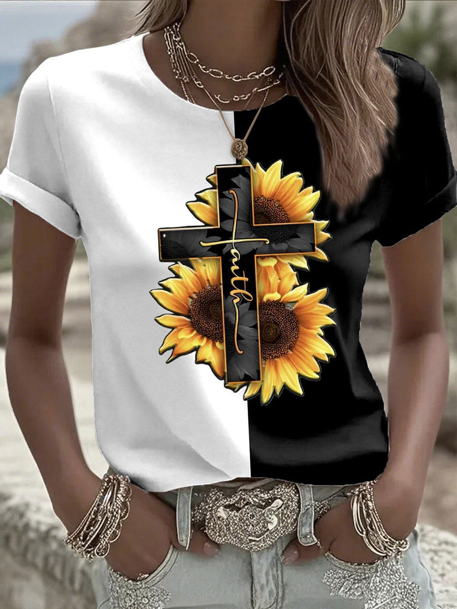 Women's Faith Cross Print Casual T-shirt