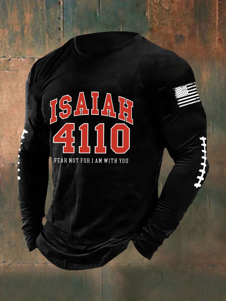 Men's Isaiah 4110 Fear Not For I Am With You Football Long Sleeve T-shirt