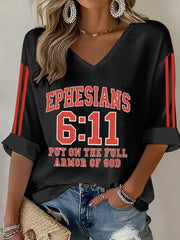 Women's Ephesians 6:11 Put On The Full Armor Of God Football Waffle T-shirt