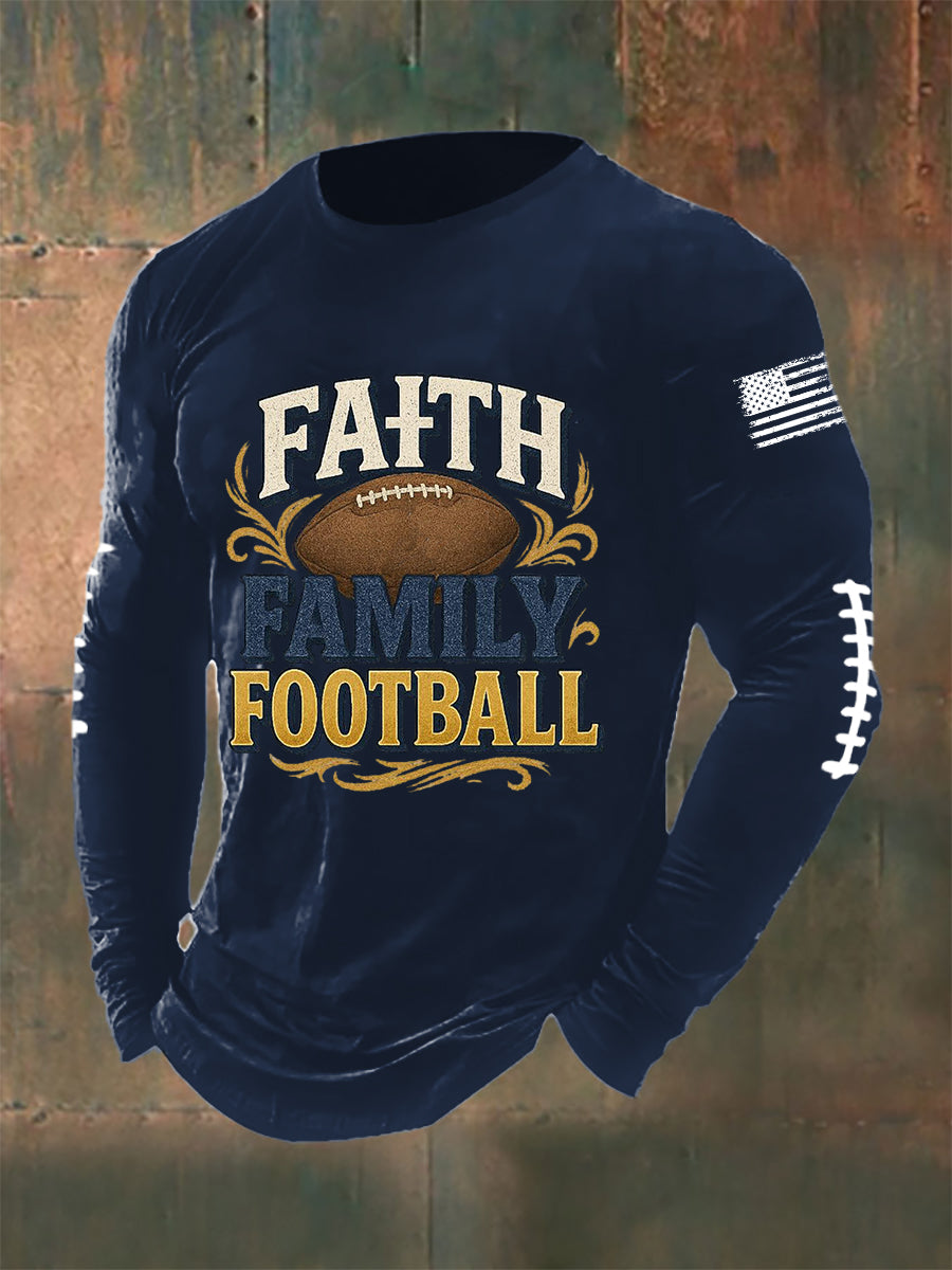 Men's Faith Family Football Long Sleeve Round Neck T-shirt