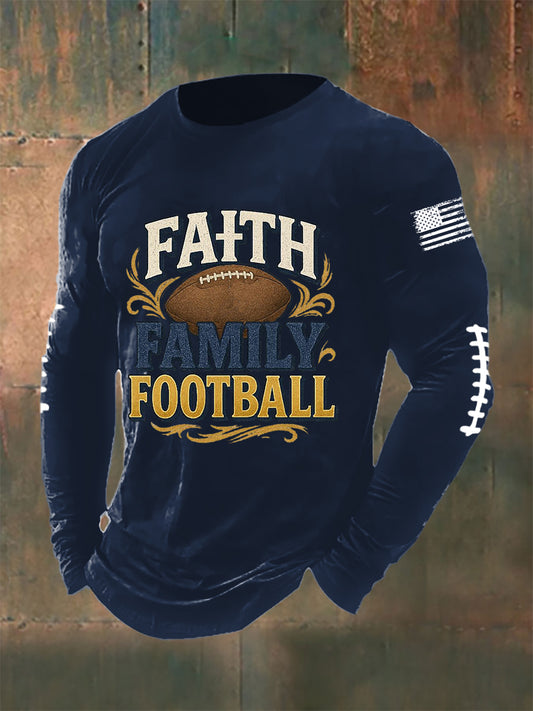 Men's Faith Family Football Long Sleeve Round Neck T-shirt