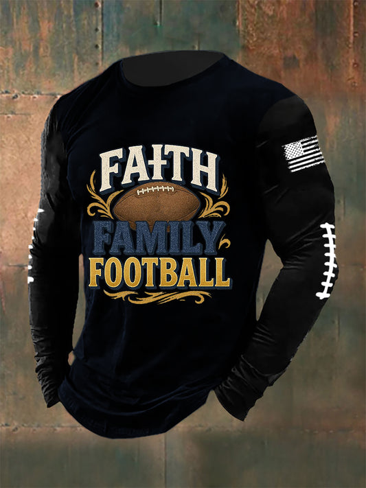Men's Faith Family Football Long Sleeve Round Neck T-shirt