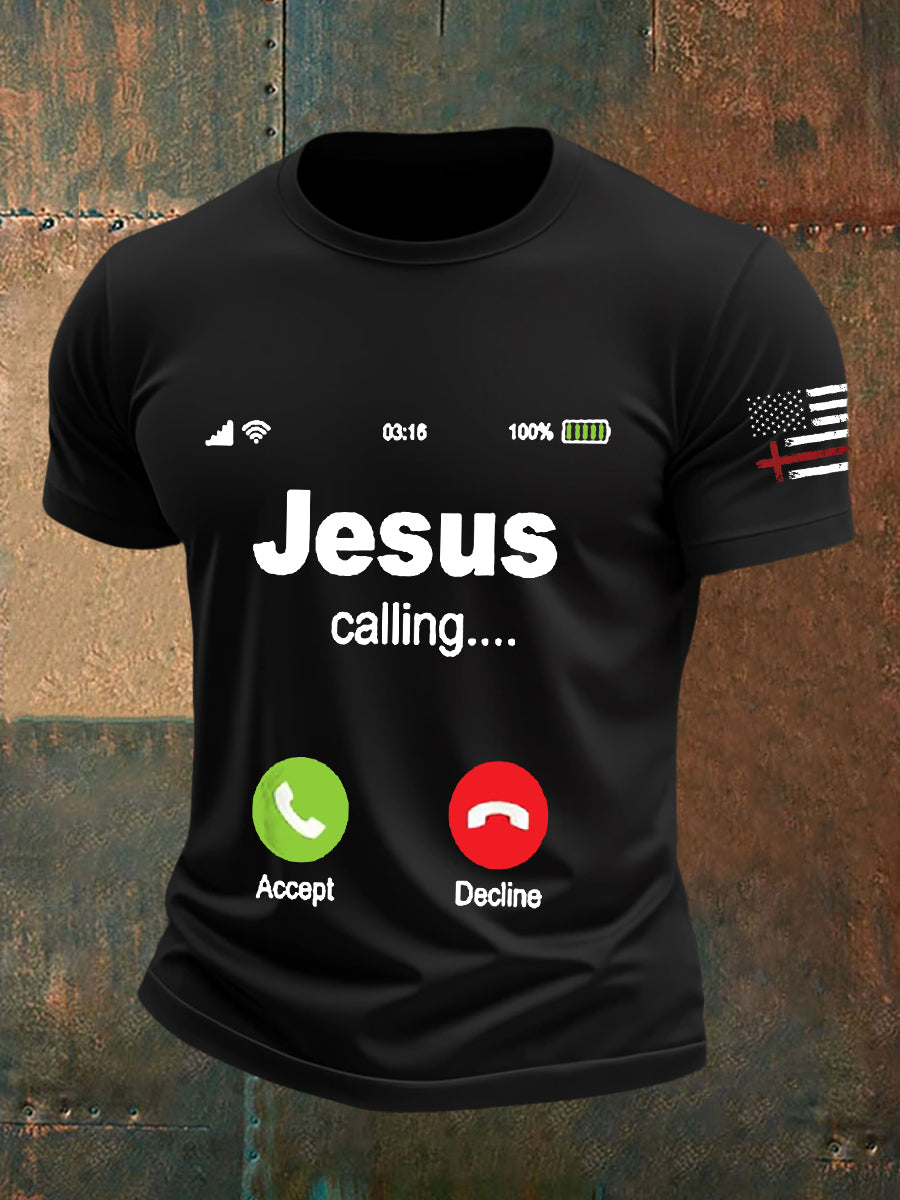 Men's Jesus Flag Cross Print Short Sleeve T-Shirt