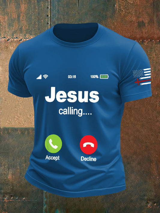 Men's Jesus Flag Cross Print Short Sleeve T-Shirt