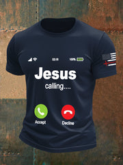 Men's Jesus Flag Cross Print Short Sleeve T-Shirt