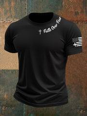 Men's  Faih Over Fear Flag Cross Print Short Sleeve T-Shirt