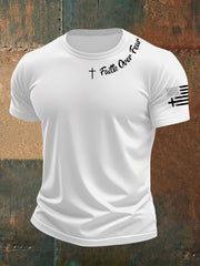 Men's  Faih Over Fear Flag Cross Print Short Sleeve T-Shirt