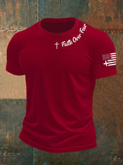 Men's  Faih Over Fear Flag Cross Print Short Sleeve T-Shirt