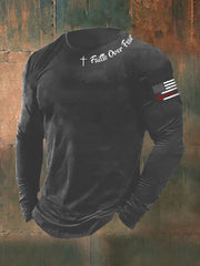 Men's Faih Over Fear Flag Cross Print  Long Sleeve T-shirt