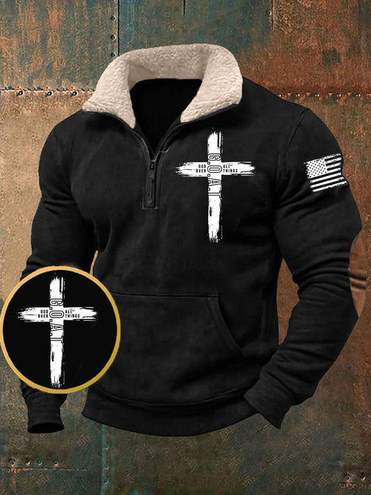 Men's Goat God Over All Things Pocket Fur Collar Zip Hoodie