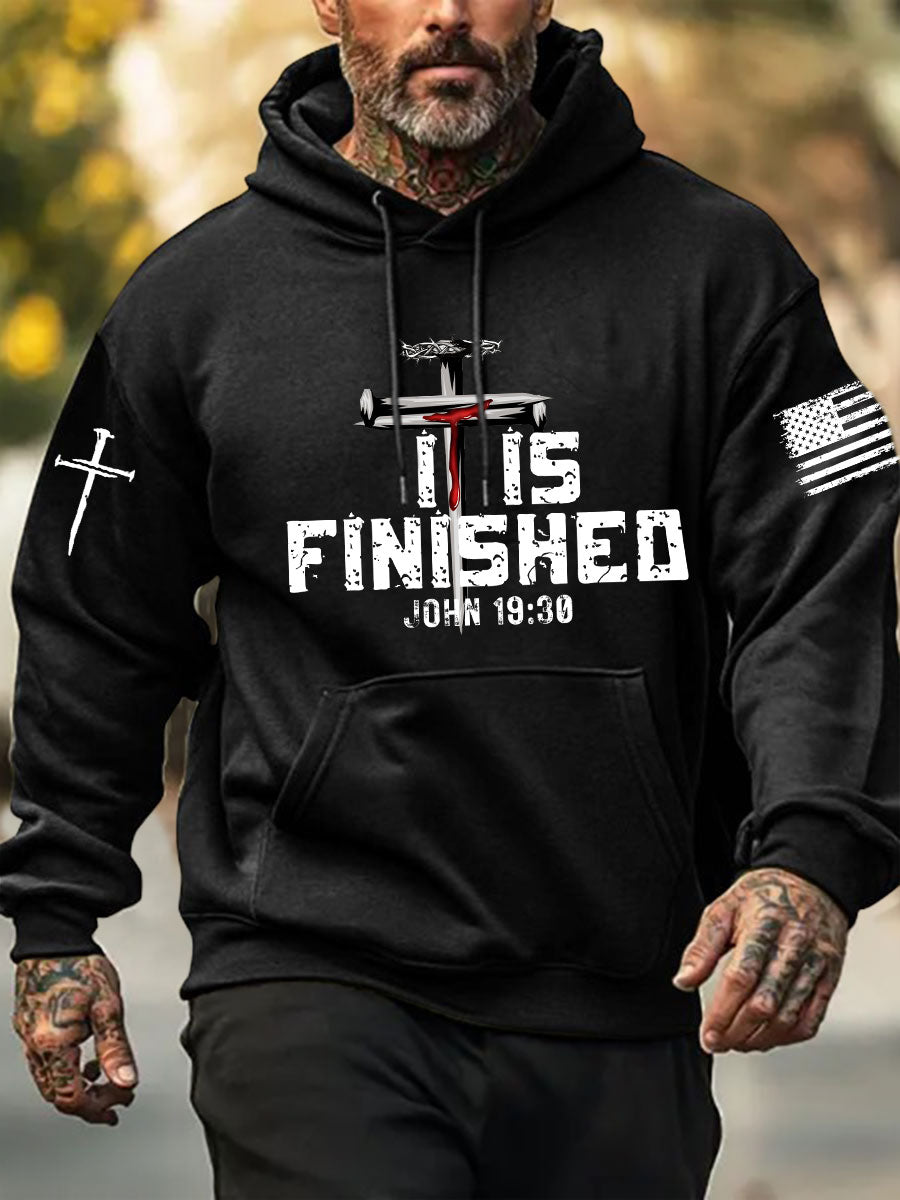 Men's It Is Finished Printed Casual Hoodie